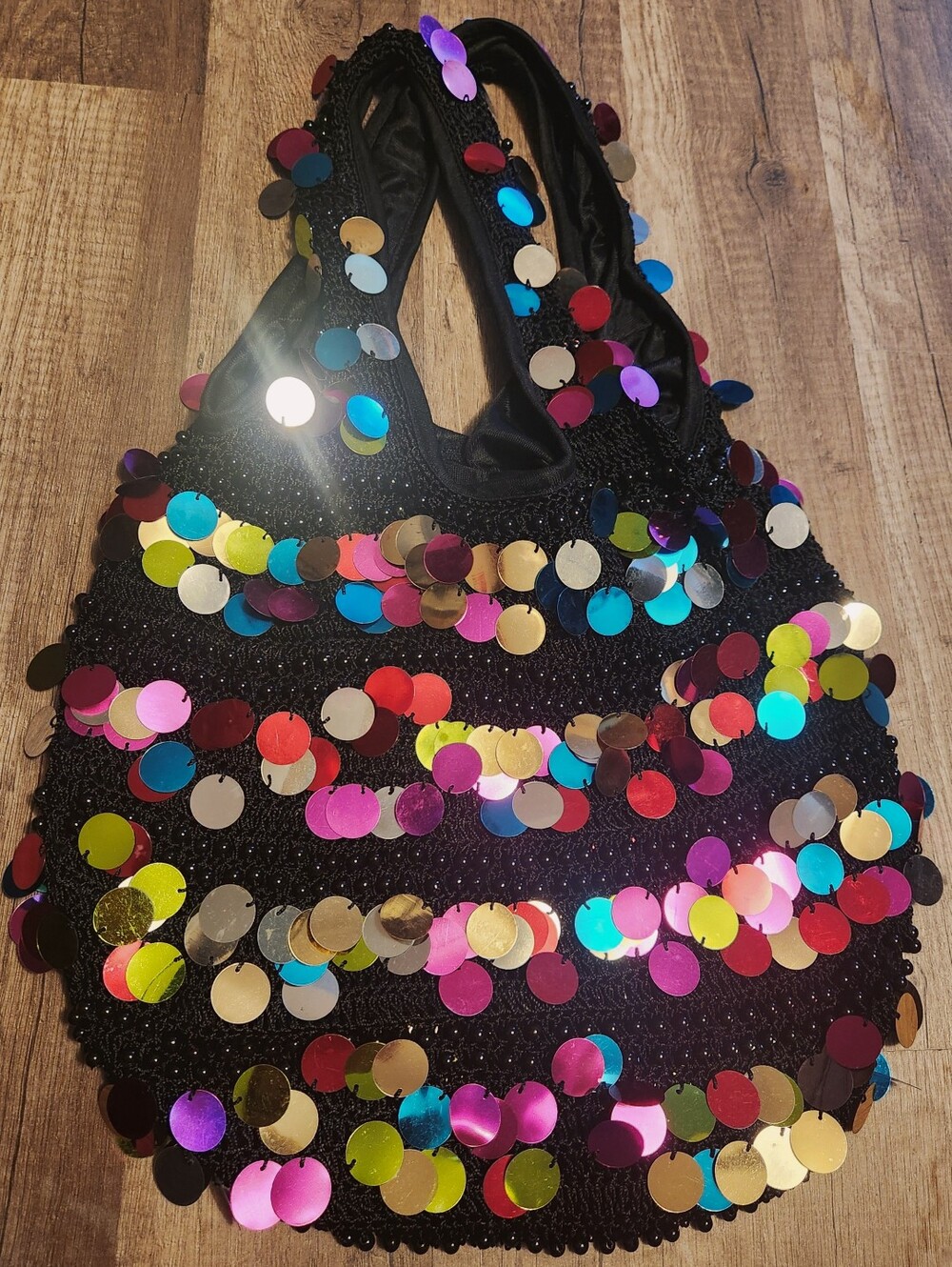 Black Sequin Tote Bag with Multicolor Disc Sequin-y2k Vintage Mint Condition